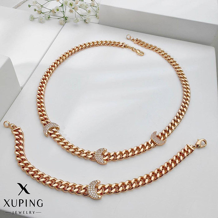 سرویس کارتیر طرح ماه نگین دار ژوپینگ،رنگ ثابت،ضد حساسیت،نگین مخراج کاری شده،مشابه طلا،برند معتبر ژوپینگ